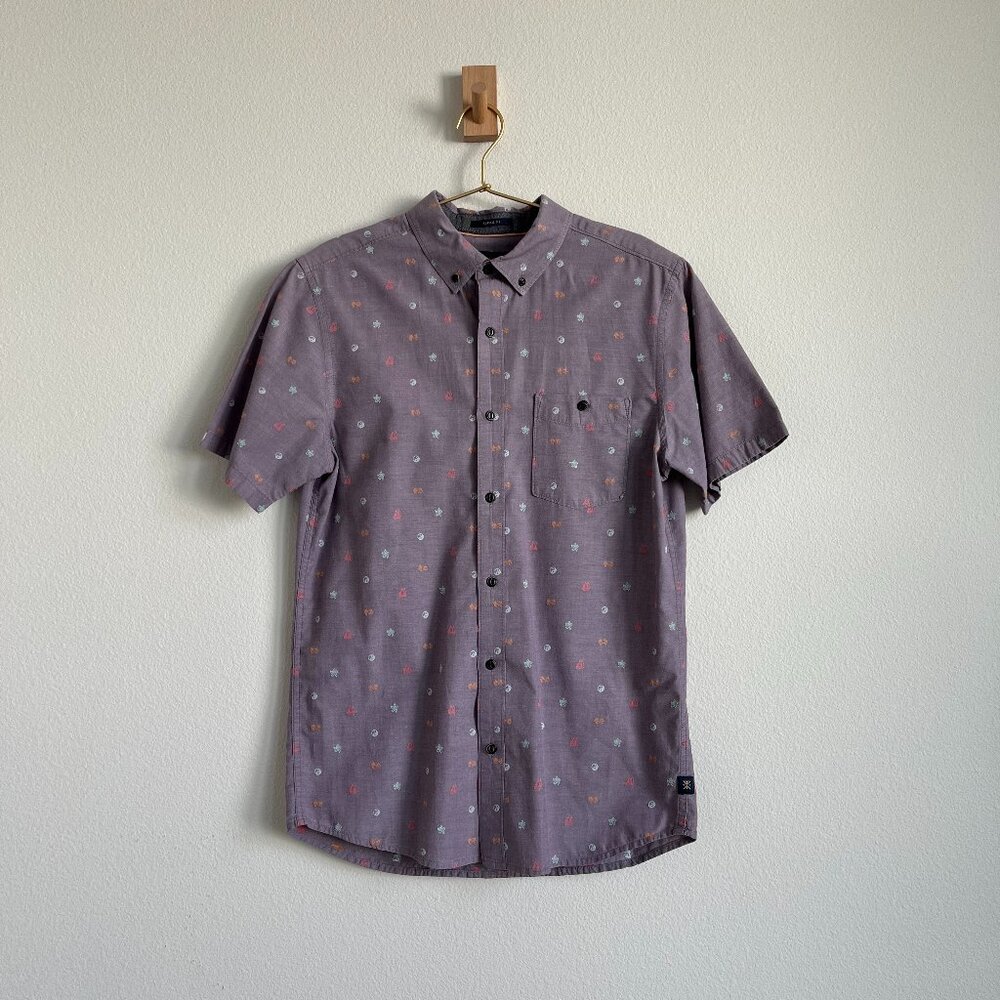 Roark Chambray Purple Button Down with Embroidered Pattern - Size S